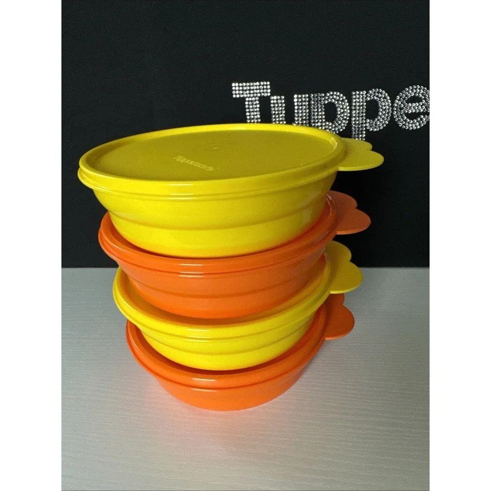 Tupperware Impressions Microwave Reheatable Cereal Bowls 2 cup Orange Yellow New